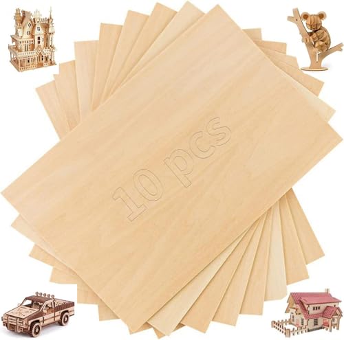 10 Stück Sperrholzplatte, 300 * 200 * 2mm Lindensperrholz Holz Platten, Natürliches Unfertiges Balsaholz Platten, Bastelholz Holzplatte zum Basteln für DIY Modell, Kunst und Handwerk, Gemälde von Defresit
