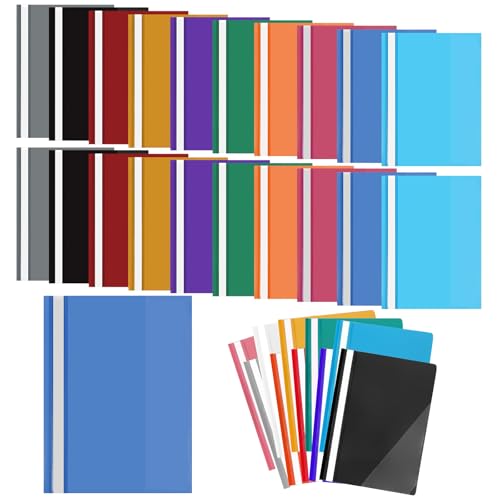 30 Stück A4-Projektmappen, Kunststoff-Präsentationsmappen mit transparentem Deckel und 2 Zinken, Dokumentenmappen für Büro, Schule, A4, Berichte, Dokumente, Ordner, Organizer (10 Farben) von Defresit