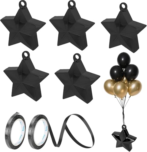 6 Stück Ballongewicht mit Band, Schwarz Stern Folie Helium Ballongewichte für Geburtstage, Partys, Hochzeiten, Tischdekorationen und Feiern von Defresit