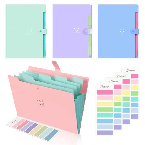 Fächermappe, A4-Ordner, Kunststoff-Ordner mit 5 Taschen und 4 Bögen Klebeetiketten, Dokumenten-Organizer für Schule, Zuhause, Büro, 4 Stück Fächermappe, A4-Ordner, Kunststoff-Ordner mit 5 Taschen und 4 Bögen Klebeetiketten, Dokumenten-Organizer für Schule, Zuhause, Büro, 4 Stück von Defresit