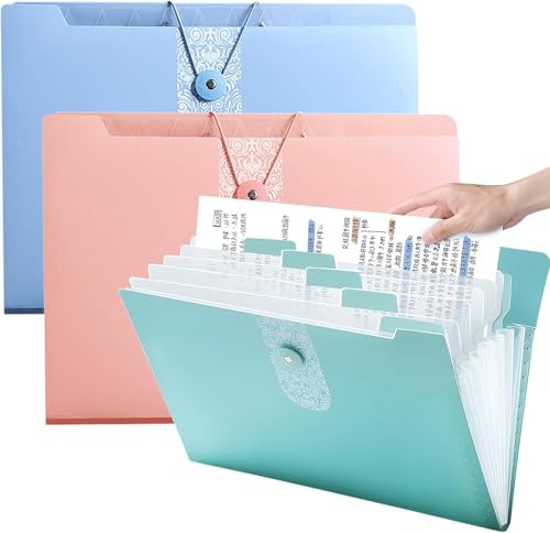Fächermappe A4 – 3 Stück Poly-Taschen Dokumenten-Organizer mit 12 Fächern, Aktenordner mit farbigen Etiketten, große Kapazität, Dokumententasche, Akkordeon-Ordner für Büro, Geschäftsreise, Zuhause von Defresit