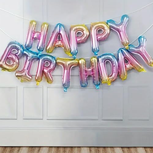 Happy Birthday Luftballons Girlande Geburtstagsdeko Folienballon Kindergeburtstag Ballons - Rosa, Blau, Bunt, Silber, Regenbogenfarben, Gold, Schwarz (Regenbogen) von Deggelbam