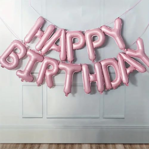 Happy Birthday Luftballons Girlande Geburtstagsdeko Folienballon Kindergeburtstag Ballons - Rosa, Blau, Bunt, Silber, Regenbogenfarben, Gold, Schwarz (Rosa) von Deggelbam