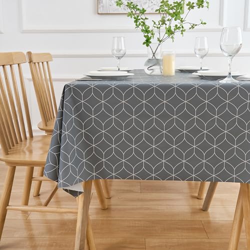 Dehaus® Graue Moderne, Geometrische PVC Tischdecke, Abwaschbar, Großes Abwischbares Rechteckiges Wachstuch, Wachstuchtischdecke, Grau Tischdecken, Wasserabweisend Plastik Tischtuch 250 cm x 140 cm von Dehaus