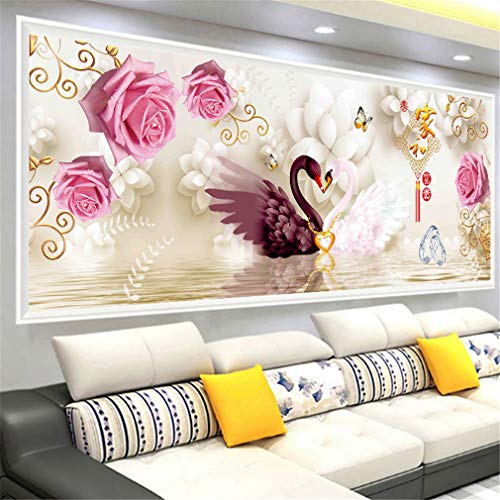 Deike Mild 5D Diamant Painting Full Bohrer DIY Diamond Malerei Schwan Kristall Strass Wandkunst Handgemachtes Wohnzimmer Schlafzimmer Wanddekoration (120x50cm) von Deike Mild