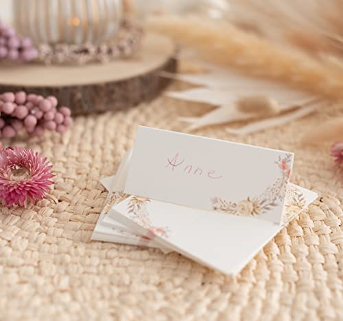 Dein Gastgeschenk 25 Stück elegante Tischkarten für besondere Anlässen Hochzeit, Geburtstag, Kommunion, Konfirmation oder Taufe (Trockenblumen) von Dein Gastgeschenk