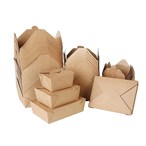 DeinPack Speise Box Take Away I Bio Speisebox mit Faltdeckel 1600 ml I Pappschachtel rechteckig I braune Kraftkarton Schachtel kompostierbar I Einweg to Go Boxen 50 Stück von DeinPack