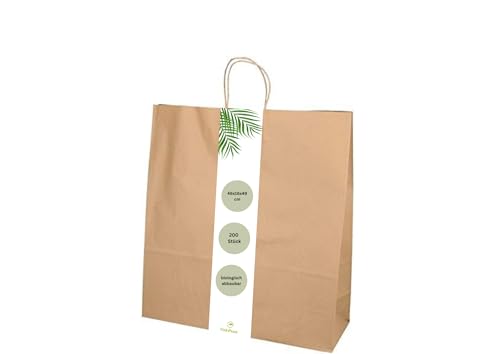 DeinPack Umweltschonende Papier Tragetaschen groß I Papiertüten Geschenktüten Papiertragetaschen biologisch abbaubar, kompostierbar I 200 x braune Papier Tüten 46 x 16 x 49 cm von DeinPack