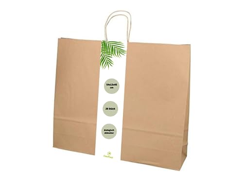 DeinPack Umweltschonende Papier Tragetaschen groß I Papiertüten Geschenktüten Papiertragetaschen biologisch abbaubar, kompostierbar I 25 x braune Papier Tüten 54 x 13 x 45 cm von DeinPack