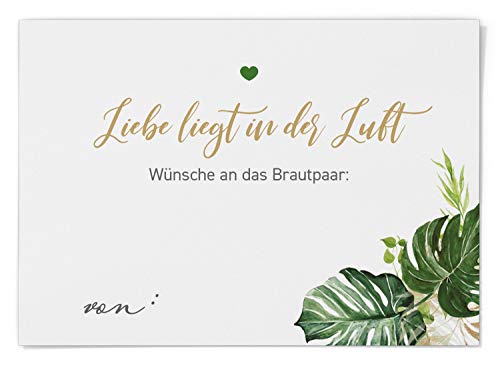 Ballonflugkarten zur Hochzeit 50 Stück, extra leichte Postkarten für langen Flug, Platz für Glückwünsche (Monstera Leaf) von DeinWeddingshop