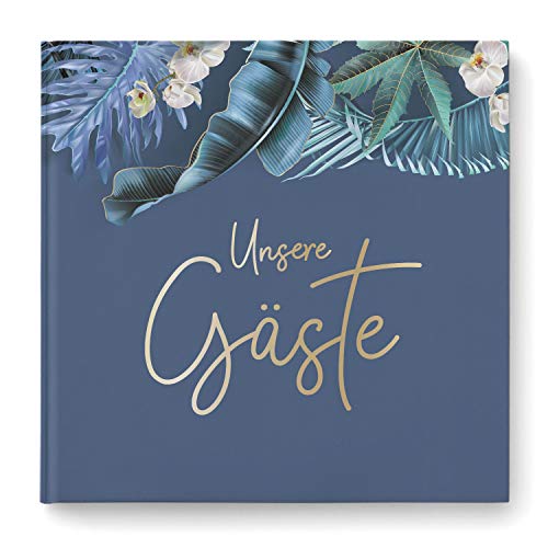 Gästebuch zur Hochzeit - quadratisch - Hochzeitsgästebuch Hochzeitsalbum Hochzeitsbuch - blanko weiße Seiten (Mystery Gold, blau) von DeinWeddingshop