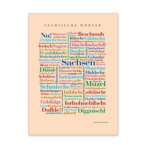 Leinwand Sächsische Wörter, Tagcloud mit Mundart aus Sachsen. Eine originelle Wanddekoration und schöne Geschenkidee - Keilrahmen 30x40 cm von Deine Wörter