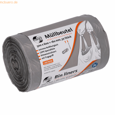 Deiss Müllsack FIRST PLUS 34044 30l grau 50 Stück von Deiss