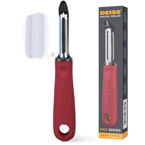 Deiss PRO Swivel Gemüseschäler - Scharfer Edelstahlschäler mit einfachem, rutschfestem Griff, Kartoffelschäler für die Küche, Obst, Karotte, Apfel, Gemüse, Kiwi, langlebig und spülmaschinenfest (RED) Deiss PRO Swivel Gemüseschäler - Scharfer Edelstahlschäler mit einfachem, rutschfestem Griff, Kartoffelschäler für die Küche, Obst, Karotte, Apfel, Gemüse, Kiwi, langlebig und spülmaschinenfest (RED) von Deiss