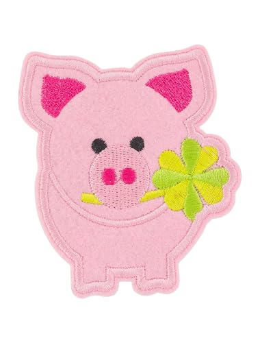 Bügelpatch Glücksschwein 8cm rosa von Deiters