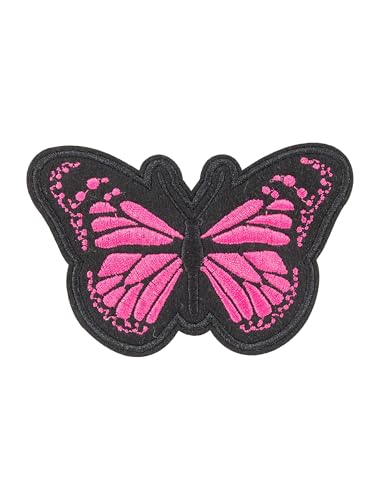 Bügelpatch Schmetterling 10cm schwarz/pink von Deiters