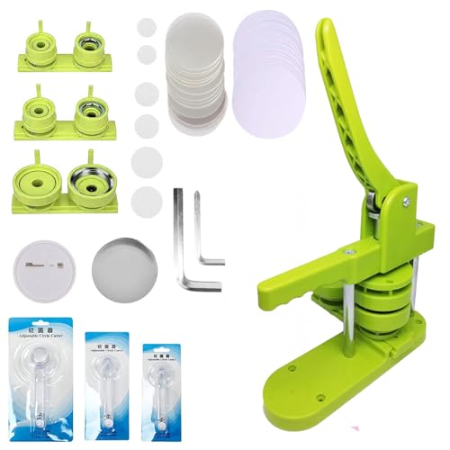 Dekaim 25 + 32 + 58 mm Knopfmacher-Maschine, Abzeichen-Herstellungsmaschine mit 300 Knopfteilen & Bild- und Schneiderdichtungen für benutzerdefinierte Pin-Abzeichen (grün) von Dekaim