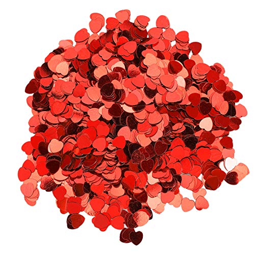 Dekaim 3000 Stück Herzförmige Konfetti Für Hochzeit, Valentinstag, Pailletten, Streuteil, Dekorationszubehör(Rot) von Dekaim