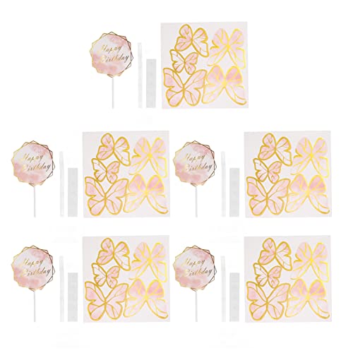 Dekaim 5 Packungen Cupcake-Topper Mit 3D-Schmetterlingen, Dreidimensionaler Effekt, Verformungshemmend, Goldrosa Schmetterlinge, Kucheneinlage Für Dekoration von Dekaim