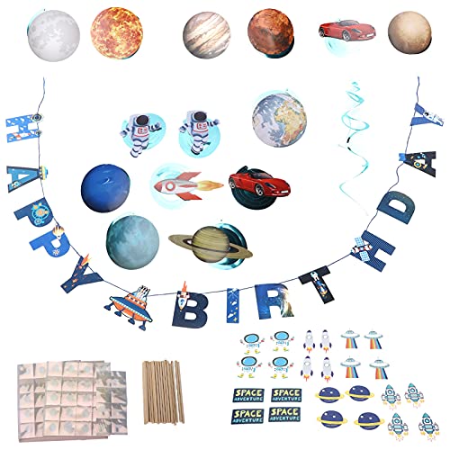 Dekaim Weltraum-Geburtstagsflagge, Astronaut, Planet, Spiralbanner, Anzug Für Partydekorationen, Kucheneinsatz von Dekaim