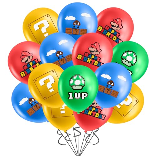 Dekewe 17 Stück Mario Geburtstagsdeko, Luigi Luftballons Super Latex Ballons Geburtstag Deko für Kindergeburtstag Party Dekoration, 6549 von Dekewe