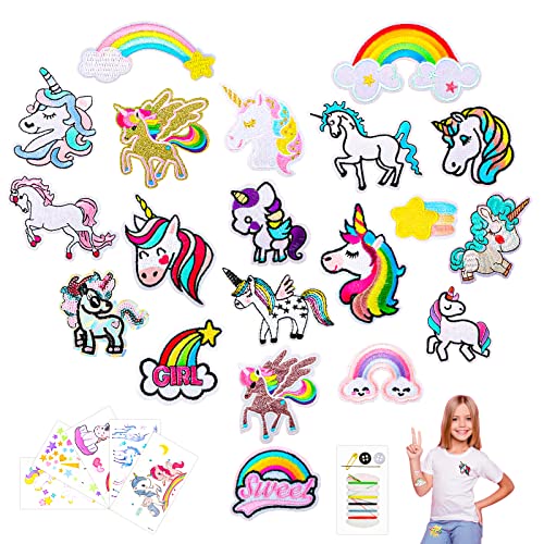 20 Stück Bügelflicken Kinder Einhorn Aufnäher Patches Flicken zum Aufbügeln Kinder Patch Sticker Kinder für DIY T-shirt Jeans Kleidung Applique Zubehör von Dekewe