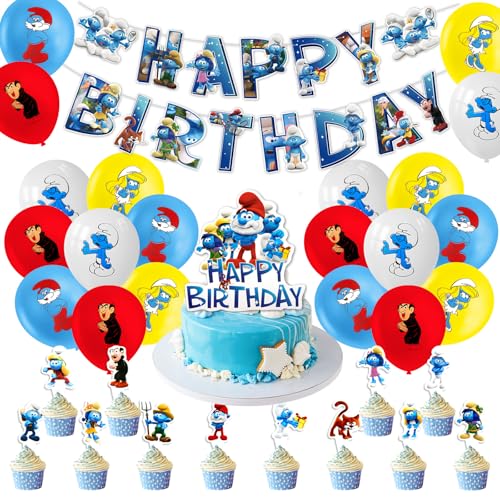 32 Stück Smurfs Geburtstagsdeko Set, Schlümpfe Kindergeburtstag Deko, Cartoon Luftballons Geburtstag Dekoration Set für Kinder Jungen Mädchen Schlümpfe Themenpartys Dekorationen 32 Stück Smurfs Geburtstagsdeko Set, Schlümpfe Kindergeburtstag Deko, Cartoon Luftballons Geburtstag Dekoration Set für Kinder Jungen Mädchen Schlümpfe Themenpartys Dekorationen von Dekewe