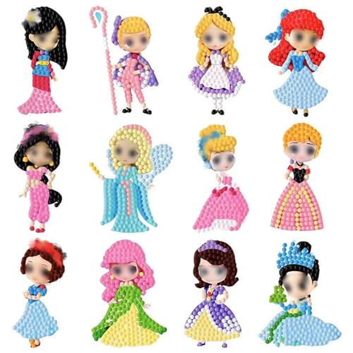 Dekewe 5D Diamond Painting Aufkleber Kits, 12 Stück DIY Diamant Aufkleber Kit, Cartoon Diamantmalerei für Kinder, DIY Diamant Painting Kit für Kinder und Erwachsene Anfänger, Geburtstags Geschenk von Dekewe