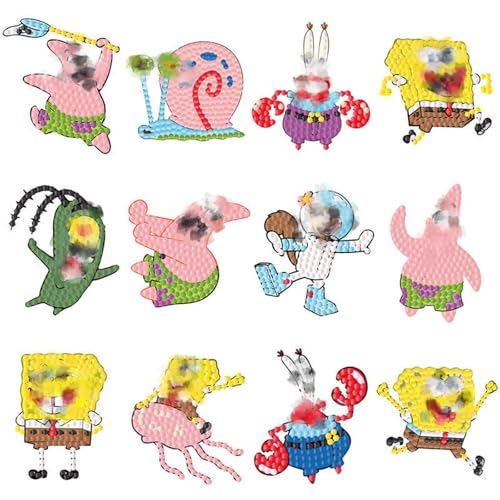 5D Diamond Painting Aufkleber Kits, 12 Stück DIY Diamant Aufkleber Kit, Cartoon Diamantmalerei für Kinder, DIY Diamant Painting Kit für Kinder und Erwachsene Anfänger, Geburtstags Geschenk für Kinder von Dekewe