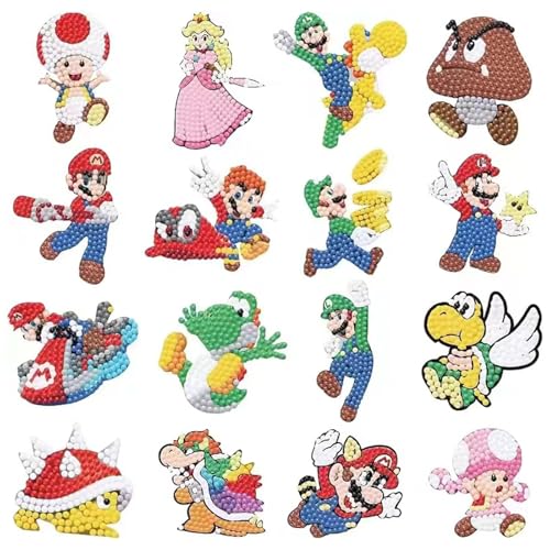 5D Diamond Painting Aufkleber Kits, 16 Stück DIY Diamant Aufkleber Kit, Cartoon Diamantmalerei für Kinder, DIY Diamant Painting Kit für Kinder und Erwachsene Anfänger, Geburtstags Geschenk für Kinder von Dekewe