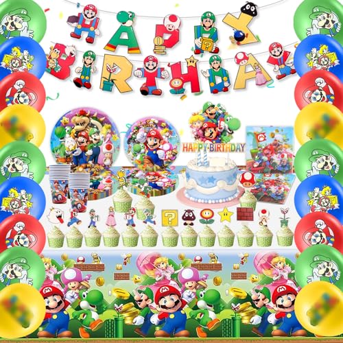 85PCS Super Brothers Geburtstag Party Deko, Theme Geschirr Set 10 Personen Enthält Luftballons Geburtstag Banner Tortendeko Becher Servietten Tischdecke, Geburtstagsdeko Pappteller Kindergeburtstag 85PCS Super Brothers Geburtstag Party Deko, Theme Geschirr Set 10 Personen Enthält Luftballons Geburtstag Banner Tortendeko Becher Servietten Tischdecke, Geburtstagsdeko Pappteller Kindergeburtstag von Dekewe