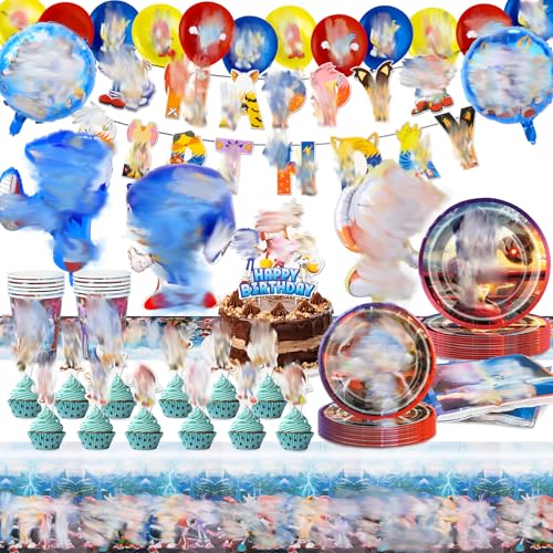 88 Stück Geburtstagsdeko, Partygeschirr Pappteller Kindergeburtstag Party Teller Becher Servietten Trinkhalme Ballons Geburtstag Deko für 10 Personen von Dekewe