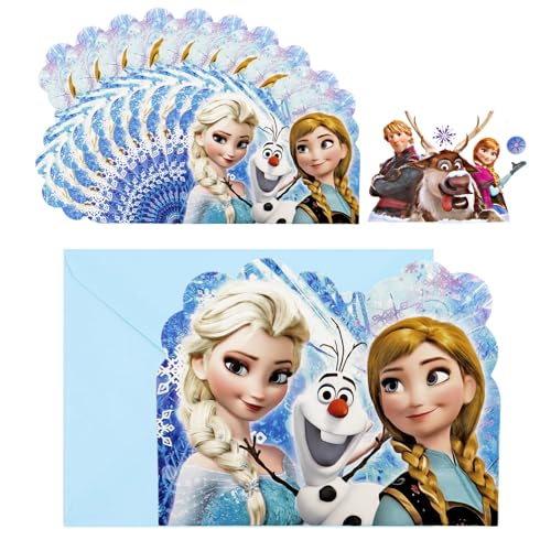 Dekewe 10 Einladungen Frozen, Elsa Einladungskarten Kindergeburtstag mit Umschlägen, Einladungskarten Geburtstag, Einladung Kindergeburtstag für Mädchen Jungen, Eisblau von Dekewe