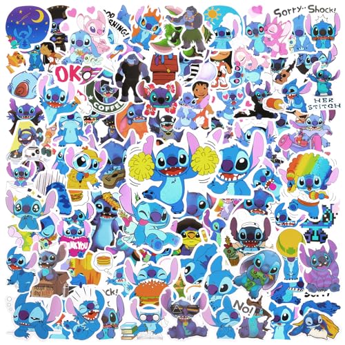 Dekewe 100 Stück Stitch Sticker Kinder, Anime Sticker Kawaii Sticker, Wasserfester Vinyl Aufkleber für Laptop Scrapbook Skateboard Motorrad, Blau von Dekewe