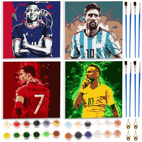 Dekewe 4 Stück Fußball Malen Nach Zahlen mit Rahmen für Erwachsene Anfänger und Kinder ab 6 Jahre, Fußball Painting Bastelset mit Leinwand Pinseln Acrylpigment, 20x20cm Klein DIY Gemälde Kit Dekewe 4 Stück Fußball Malen Nach Zahlen mit Rahmen für Erwachsene Anfänger und Kinder ab 6 Jahre, Fußball Painting Bastelset mit Leinwand Pinseln Acrylpigment, 20x20cm Klein DIY Gemälde Kit von Dekewe