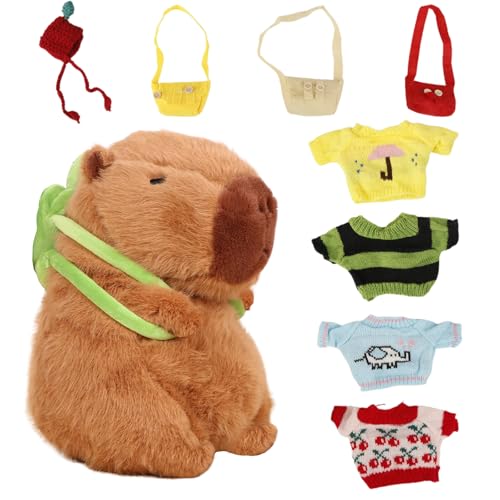Dekewe Capybara Plüschtier, 23CM Capybara Kuscheltier Set Cartoon Plüschtiere, Plüsch Puppe Spielzeug mit Kleidung und Accessoires, Kinder Figur Plüschtiere Gestopft Tierspielzeug Für Jungen Mädchen von Dekewe