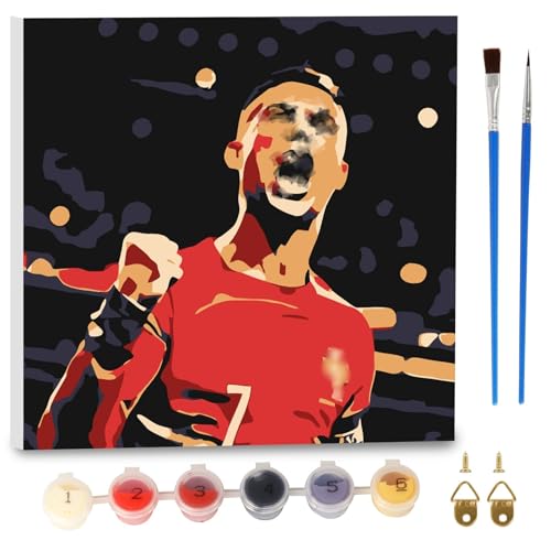 Fußball Malen Nach Zahlen mit Rahmen für Erwachsene Anfänger und Kinder ab 6 Jahre, Fußball Painting Bastelset mit Leinwand Pinseln Acrylpigment, 20x20cm Klein DIY Gemälde Kit für Jungen Mädchen von Dekewe