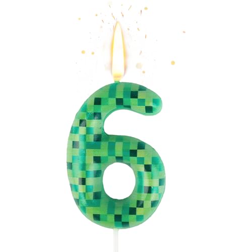 Geburtstagskerzen Zahlen 6, Pixel Geburtstagskerzen Kerze, Grün Kerzen Geburtstag, Gaming Themen Tortendeko Geburtstag für Mädchen Jungen Kinder Geburtstagskerzen Torteparty Deko von Dekewe