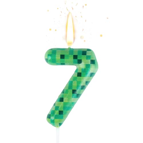 Geburtstagskerzen Zahlen 7, Pixel Geburtstagskerzen Kerze, Grün Kerzen Geburtstag, Gaming Themen Tortendeko Geburtstag für Mädchen Jungen Kinder Geburtstagskerzen Torteparty Deko von Dekewe