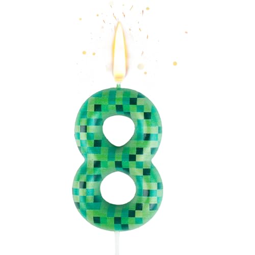 Geburtstagskerzen Zahlen 8, Pixel Geburtstagskerzen Kerze, Grün Kerzen Geburtstag, Gaming Themen Tortendeko Geburtstag für Mädchen Jungen Kinder Geburtstagskerzen Torteparty Deko von Dekewe