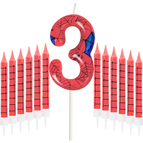 Spider Geburtstagskerzen Set, Personalisiertes Happy 3rd Birthday Kuchen Kerzen Set 12Pc Lange Kerzen, Blau Rot Kerzen, Thema Party Kerzen für Jungen Mädchen 3. Geburtstag Spider Geburtstagskerzen Set, Personalisiertes Happy 3rd Birthday Kuchen Kerzen Set 12Pc Lange Kerzen, Blau Rot Kerzen, Thema Party Kerzen für Jungen Mädchen 3. Geburtstag von Dekewe