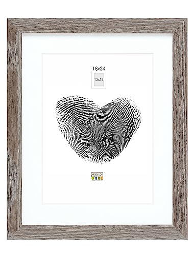 DEKNUDT FRAMES Bilderrahmen mit Passepartout - Grau Holzfarbe - S66KH3 P1 18x24cm für Bild 13x80cm - Bilderrahmen Holz MDF - Bilder aufhängen oder ausstellen von DEKNUDT