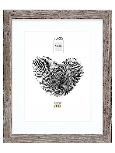 DEKNUDT FRAMES Bilderrahmen mit Passepartout - Grau Holzfarbe - S66KH3 P1 20x25cm für Bild 15x20cm - Bilderrahmen Holz MDF - Bilder aufhängen oder ausstellen von DEKNUDT