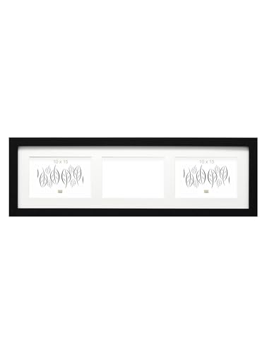Deknudt Frames Bilderrahmen mit Passepartout für 3 Fotos 10x15 cm Schwarz MDF-Holz Multiva Collage zum Aufhängen oder Aufstellen 18x56cm S66KC3 10x15 von Deknudt Frames
