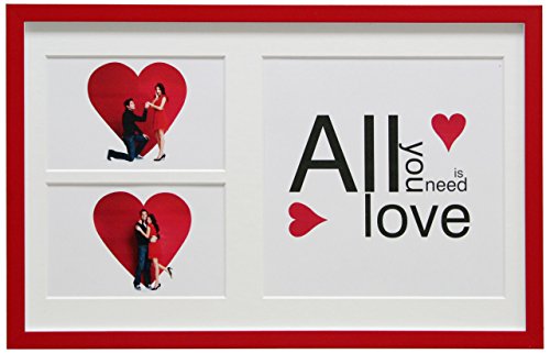 Deknudt Frames Bilderrahmen mit Ausdruck: All You Need is Love, 2 x (10 x 15) + 20 x 20 (25 x 40), Holz, rot, 25x40 von Deknudt Frames
