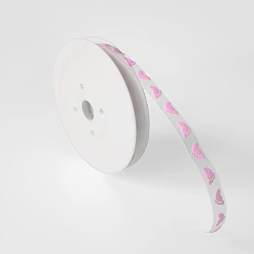 ""Baby Feet"" - Organzaband mit Druck - rosa - 10mm - Rolle 20m - 97218 31-R (0,94€/m) von Deko AS GmbH