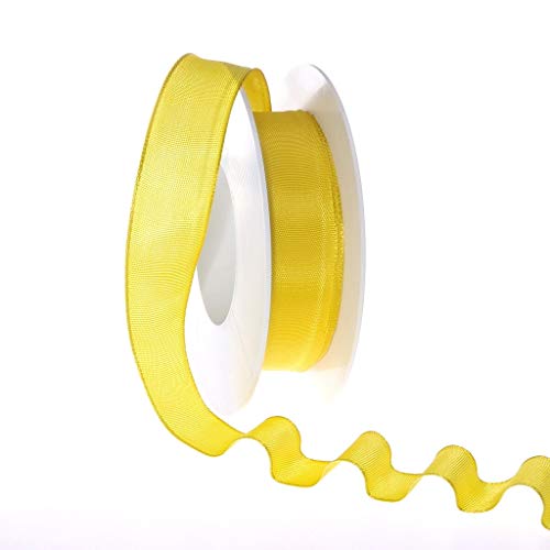 Taftband mit Drahtkante - Gelb - schmal - Geschenkband - Dekoband - Schleifenband - ca. 25 mm Breite - 25 m Länge - 3330-25-25-17 von Deko AS GmbH