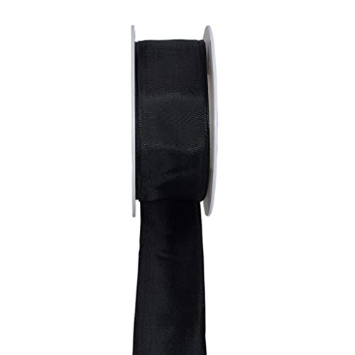 Taftband mit Drahtkante - Schwarz - breit - Geschenkband - Dekoband - Schleifenband - ca. 40 mm Breite - 25 m Länge - 3330-40-25-16 von Deko AS GmbH