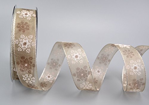 Dekoband „Wonder Snowflakes“ Taupe/Silber 20 m x 25 mm Geschenkband Weihnachten Transparent Schleifenband Stoffband Schneeflocken Sterne Glanzkanten mit Draht Dekoband „Wonder Snowflakes“ Taupe/Silber 20 m x 25 mm Geschenkband Weihnachten Transparent Schleifenband Stoffband Schneeflocken Sterne Glanzkanten mit Draht von Deko Angels