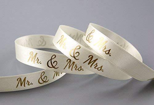 Dekoband Mr & Mrs CREME GOLD 3 m x 15 mm Geschenkband Hochzeit Wedding Satinband für Hochzeitsgeschenk Deko Hochzeitsalbum Band Schleifenband von FINEMARK von Deko Angels